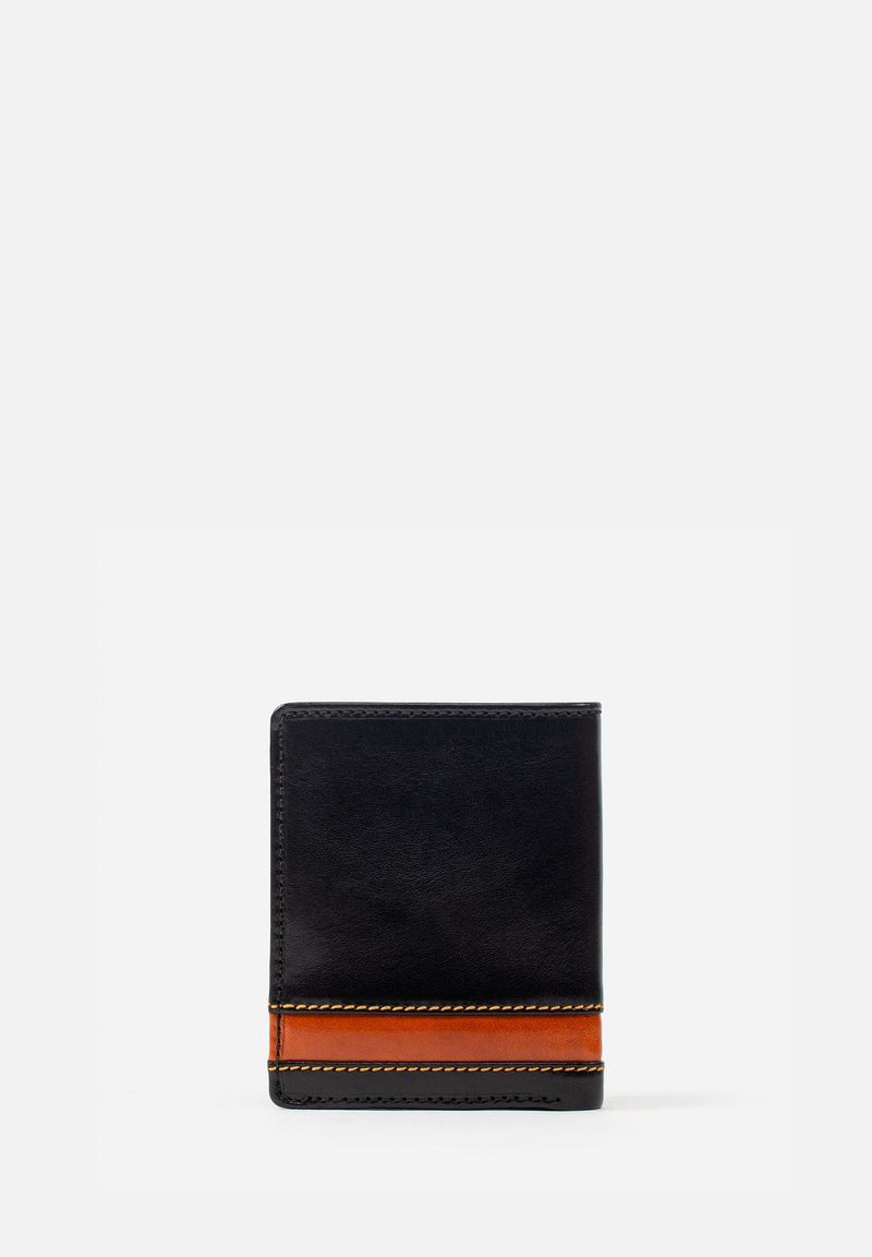 BILLETERA DE ESTILO CASUAL EN CUERO ITALIANO Y DETALLES EN CONTRASTE