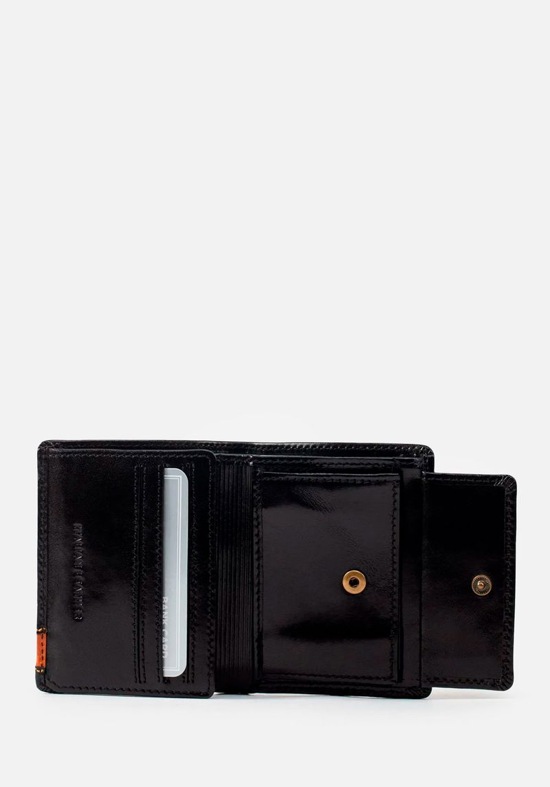 BILLETERA DE ESTILO CASUAL EN CUERO ITALIANO Y DETALLES EN CONTRASTE