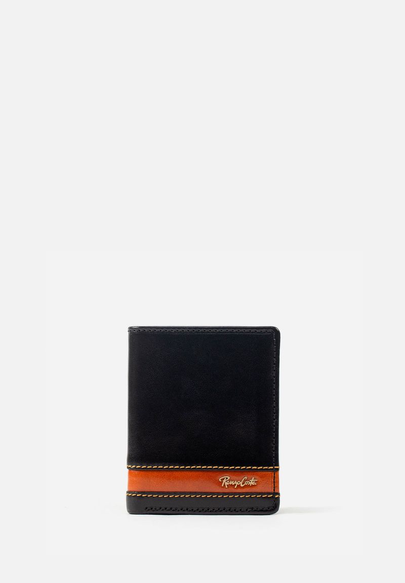 BILLETERA DE ESTILO CASUAL EN CUERO ITALIANO Y DETALLES EN CONTRASTE